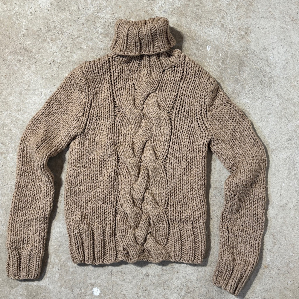 Vintage J. Crew Turtleneck Sweater Women's Medium Brown Cable Knit Wool